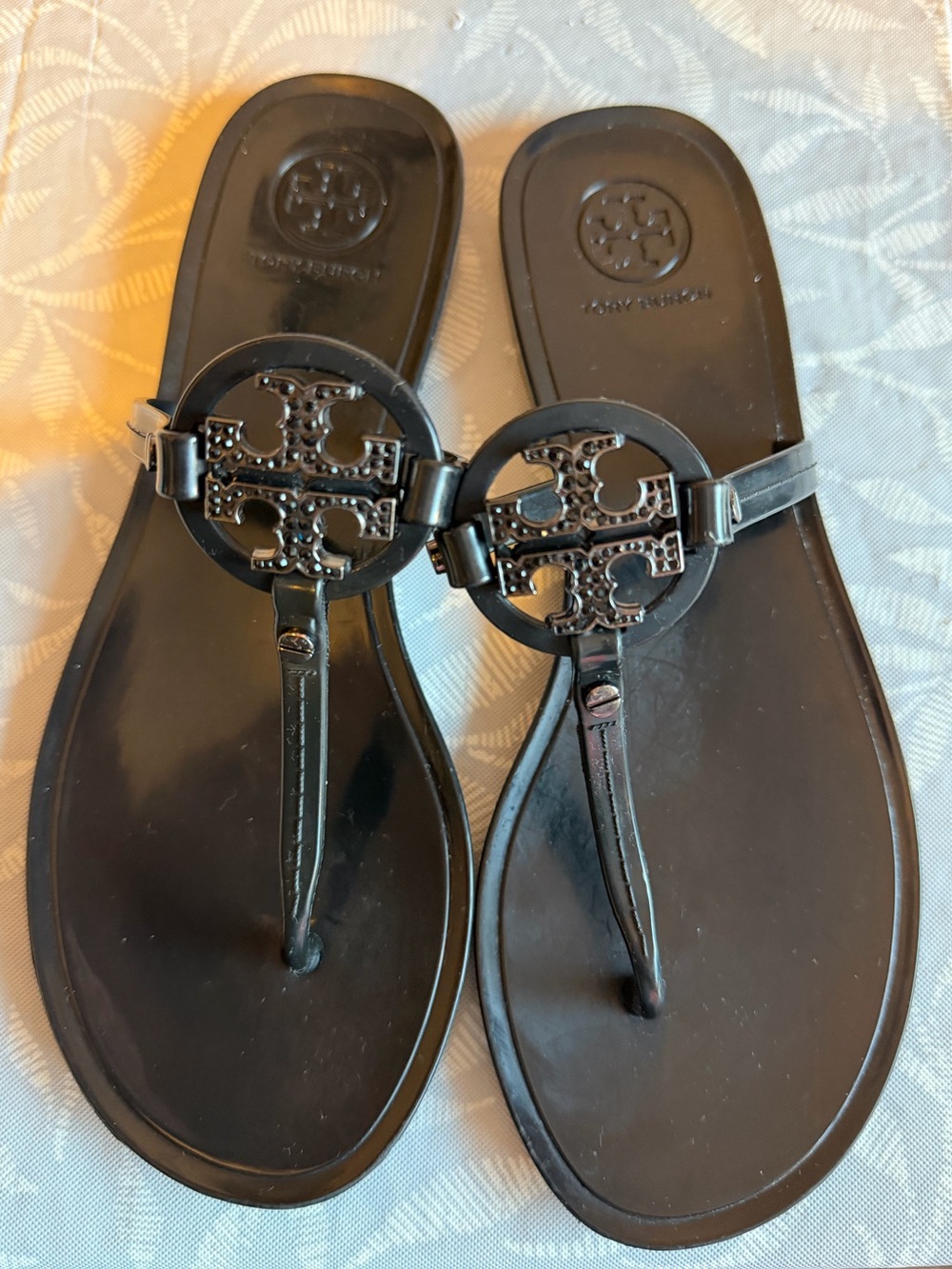 Tory Burch Black Logo Jelly Thong Sandals